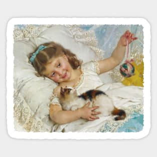 Young girl and her cat Sticker